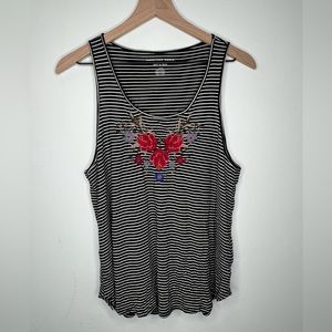 American Eagle Soft and Sexy black white stripe with embroidery neckline tank